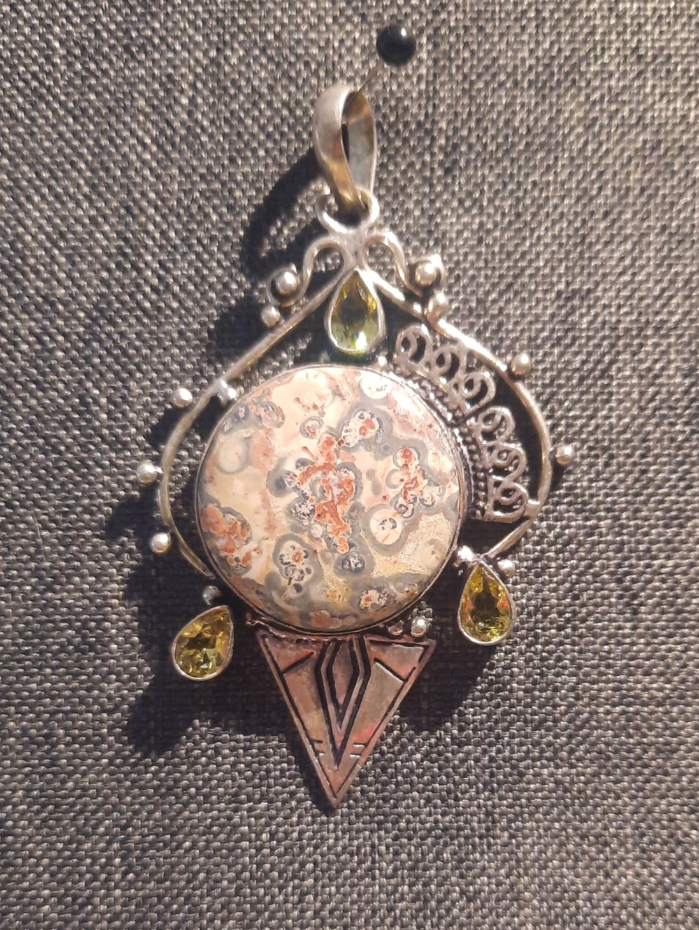 Handcrafted Silver Pendant with Ocean Jasper and Green Gem Accents